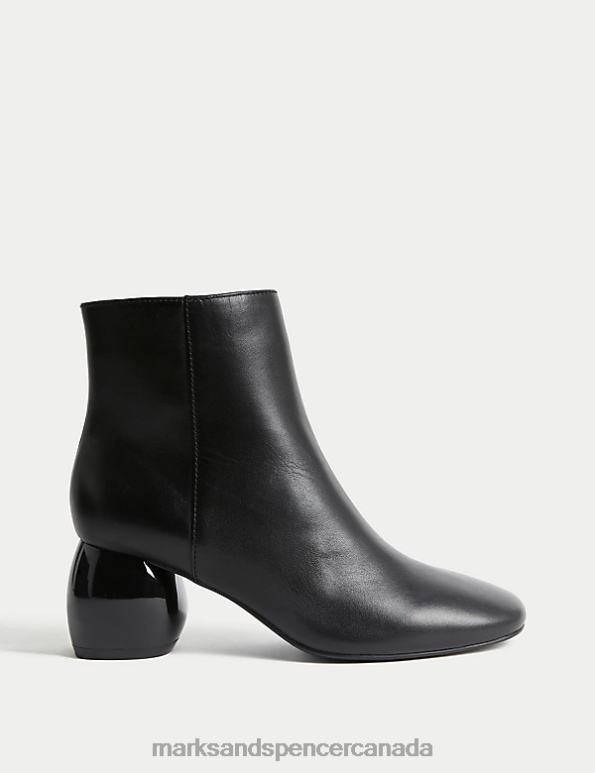 Women Black Footwear Marks & Spencer Leather Statement Block Heel Ankle Boots 20VTD1818 - Marks and Spencer outlet