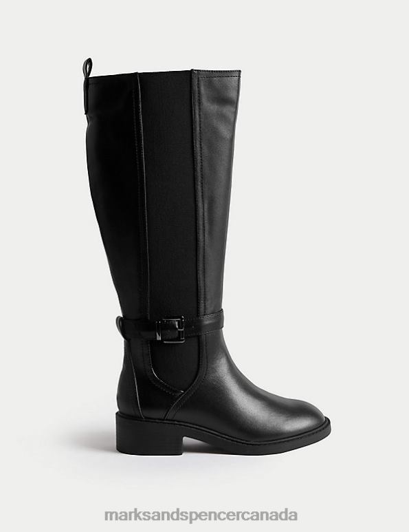 Women Black Footwear Marks & Spencer Riding Buckle Flat Knee High Boots 20VTD1229 - Marks and Spencer outlet