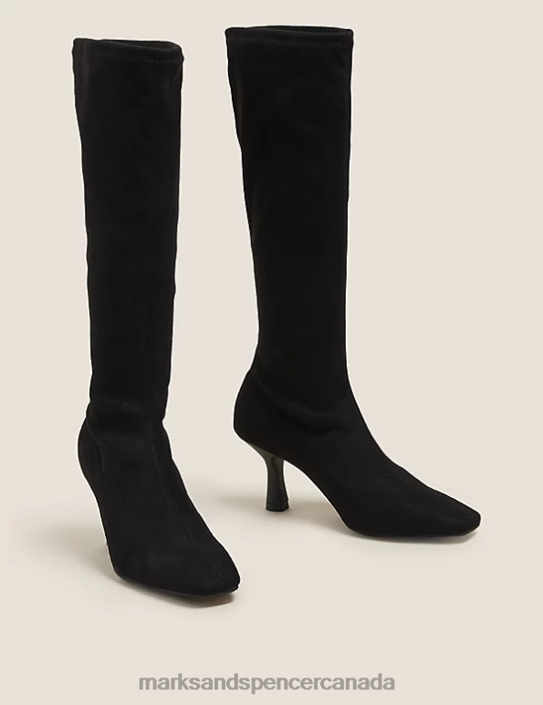 Women Black Footwear Marks & Spencer Stiletto Heel Square Toe Knee High Boots 20VTD1093 - Marks and Spencer online