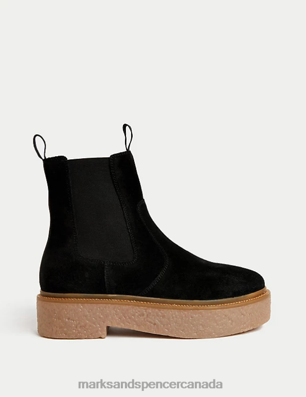 Women Black Footwear Marks & Spencer Suede Chelsea Chunky Flat Ankle Boots 20VTD1639 - Marks and Spencer Canada locations