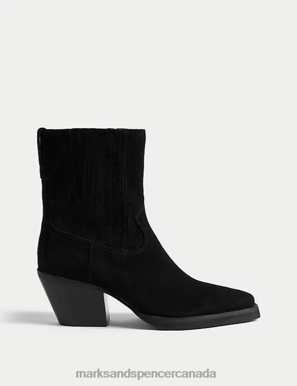 Women Black Footwear Marks & Spencer Suede Cowboy Block Heel Ankle Boots 20VTD593 - Marks and Spencer Canada locations