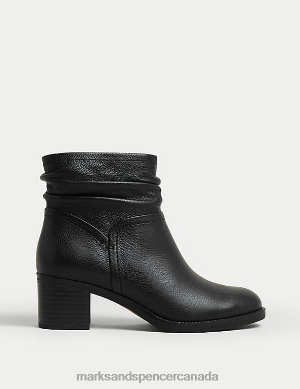 Women Black Footwear Marks & Spencer Wide Fit Leather Block Heel Ankle Boots 20VTD646 - Marks and Spencer outlet