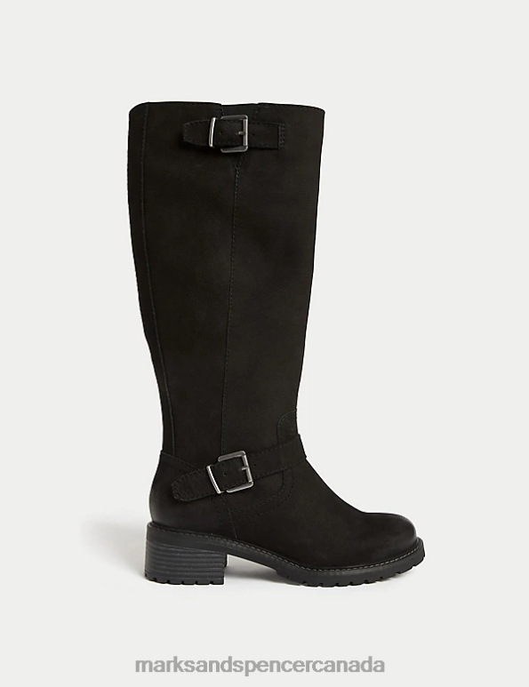 Marks and Spencer Canada - Women Black Footwear Marks & Spencer Wide Fit Leather Block Heel Knee High Boots 20VTD1418