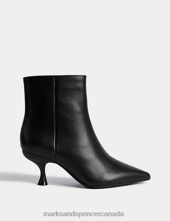 Women Black Footwear Marks & Spencer Wide Fit Leather Kitten Heel Ankle Boots 20VTD1950 - Marks and Spencer online