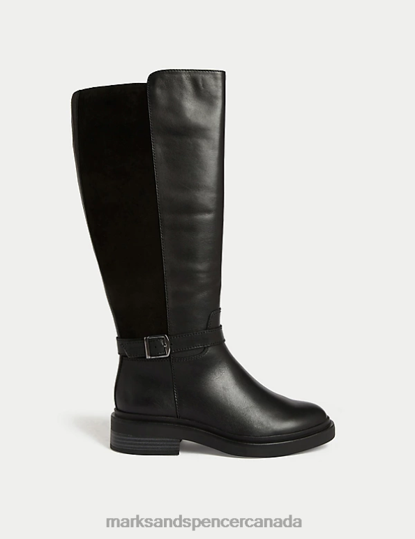 Marks and Spencer sale - Women Black Footwear Marks & Spencer Wide Fit Leather Riding Knee High Boots 20VTD2931