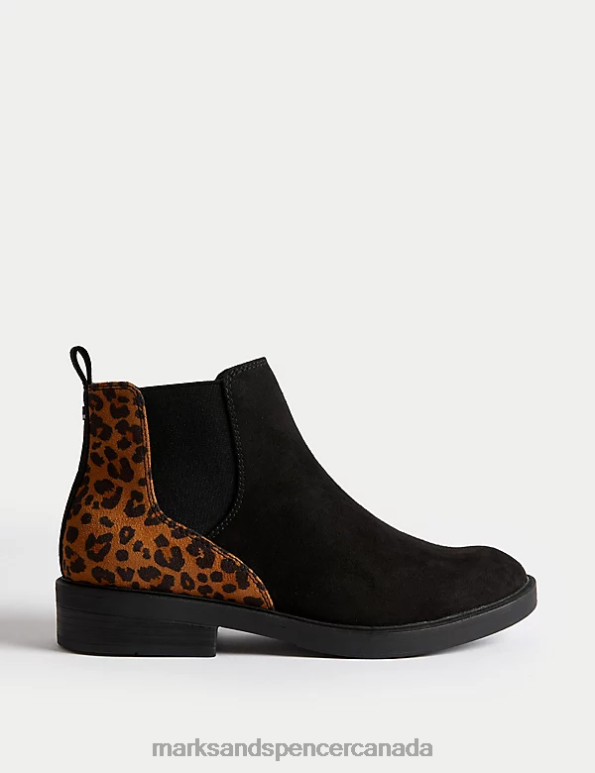 Women Black Mix Footwear Marks & Spencer Chelsea Animal Print Flat Ankle Boots 20VTD2205 - Marks and Spencer Canada locations