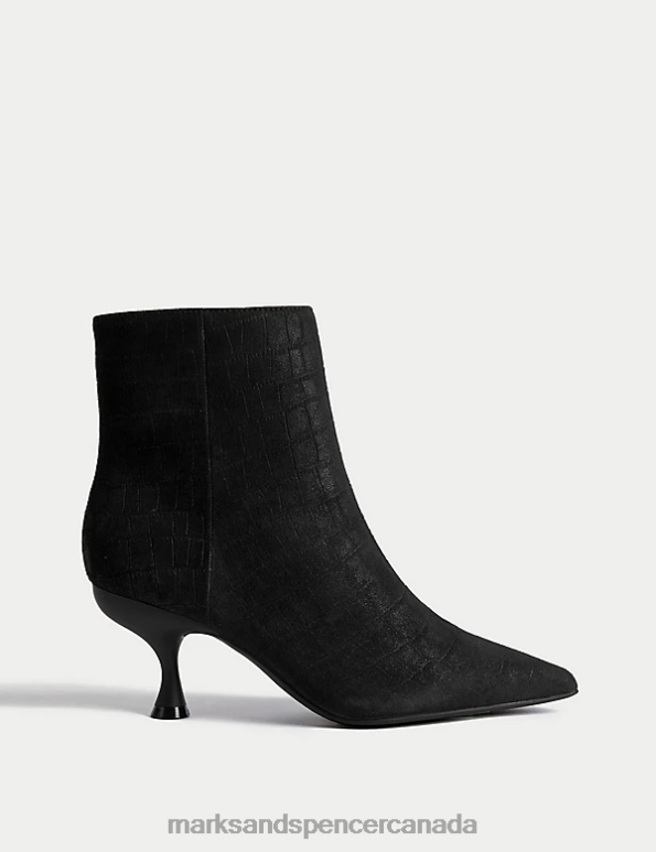 Marks and Spencer near me - Women Black Mix Footwear Marks & Spencer Wide Fit Suede Croc Kitten Heel Ankle Boots 20VTD1587