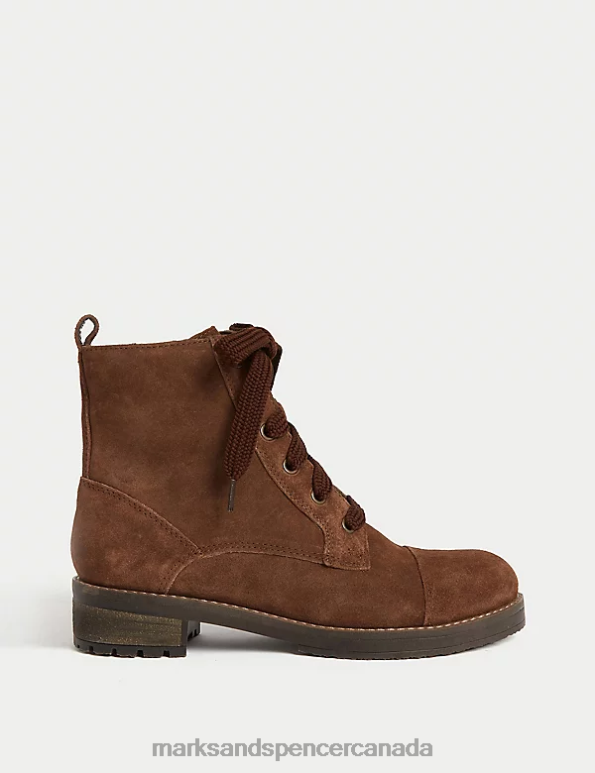 Marks and Spencer Canada - Women Chocolate Footwear Marks & Spencer Suede Lace Up Ankle Boots 20VTD2435