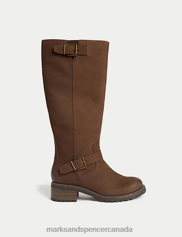 Women Chocolate Footwear Marks & Spencer Wide Fit Leather Block Heel Knee High Boots 20VTD1737 - Marks and Spencer Canada locations