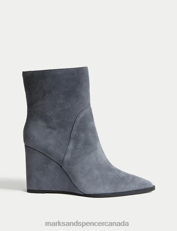 Women Grey Footwear Marks & Spencer Suede Wedge Pointed Ankle Boots 20VTD1359 - Marks and Spencer online