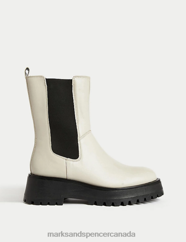 Women Ivory Footwear Marks & Spencer Leather Chelsea Flatform Ankle Boots 20VTD1644 - Marks and Spencer outlet