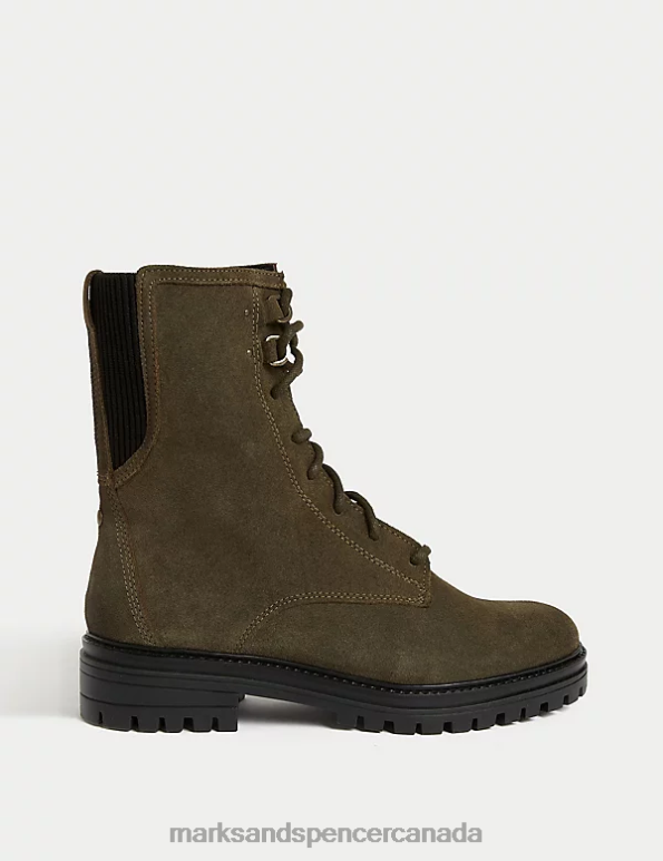 Marks and Spencer near me - Women Khaki Footwear Marks & Spencer Wide Fit Suede Lace Up Flat Ankle Boots 20VTD1438