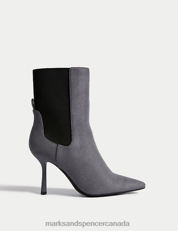 Women Mid Grey Footwear Marks & Spencer Stiletto Heel Pointed Ankle Boots 20VTD1626 - Marks and Spencer online