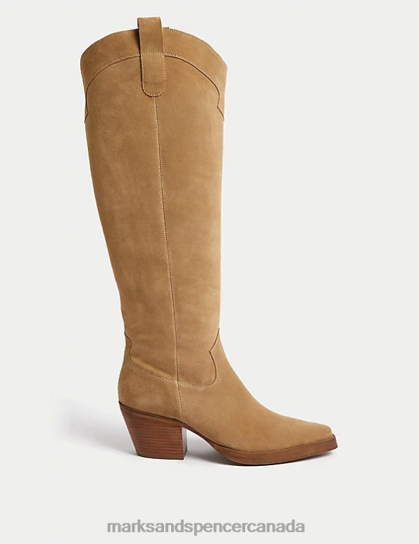 Marks and Spencer near me - Women Mink Footwear Marks & Spencer Suede Cow Boy Knee High Boots 20VTD1713