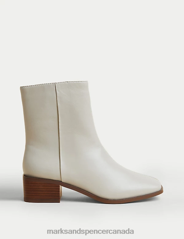 Marks and Spencer Canada - Women Stone Footwear Marks & Spencer Leather Block Heel Square Toe Ankle Boots 20VTD691