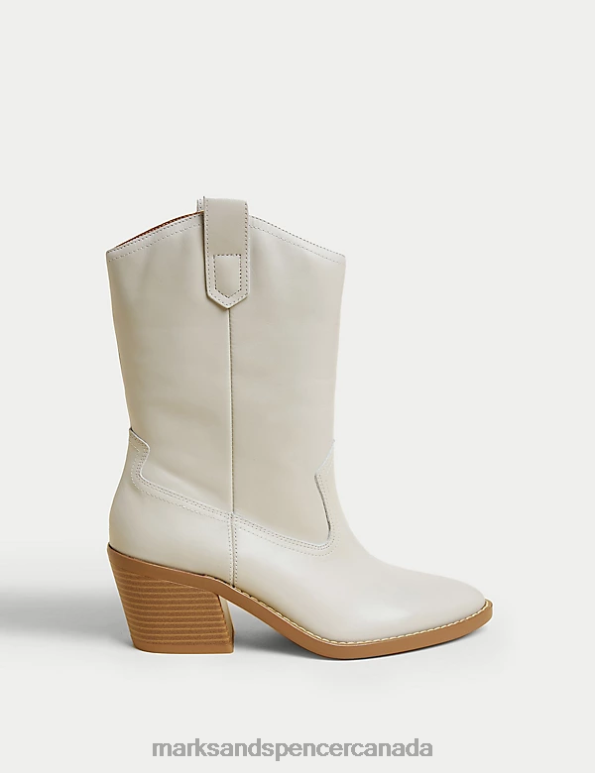 Marks and Spencer Canada - Women Stone Footwear Marks & Spencer Leather Cow Boy Block Heel Ankle Boots 20VTD2310