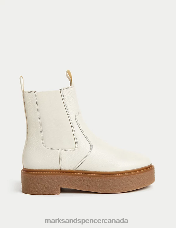 Women White Footwear Marks & Spencer Leather Chelsea Chunky Flat Ankle Boots 20VTD1982 - Marks and Spencer outlet