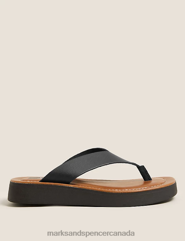 Women Black Footwear Marks & Spencer Leather Flatform Flip Flops 20VTD2896 - Marks and Spencer outlet