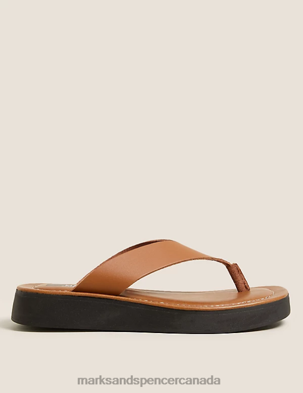 Women Tan Footwear Marks & Spencer Leather Flatform Flip Flops 20VTD2534 - Marks and Spencer Canada locations