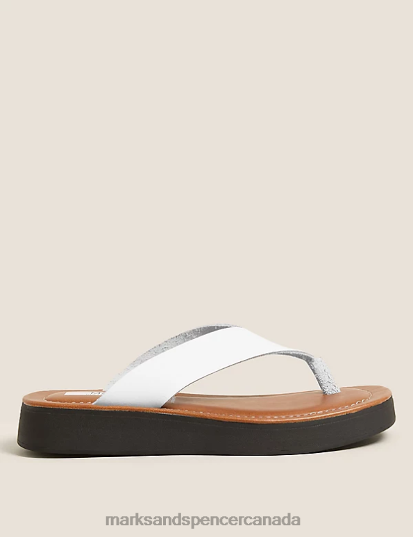 Marks and Spencer Canada - Women White Footwear Marks & Spencer Leather Flatform Flip Flops 20VTD2897