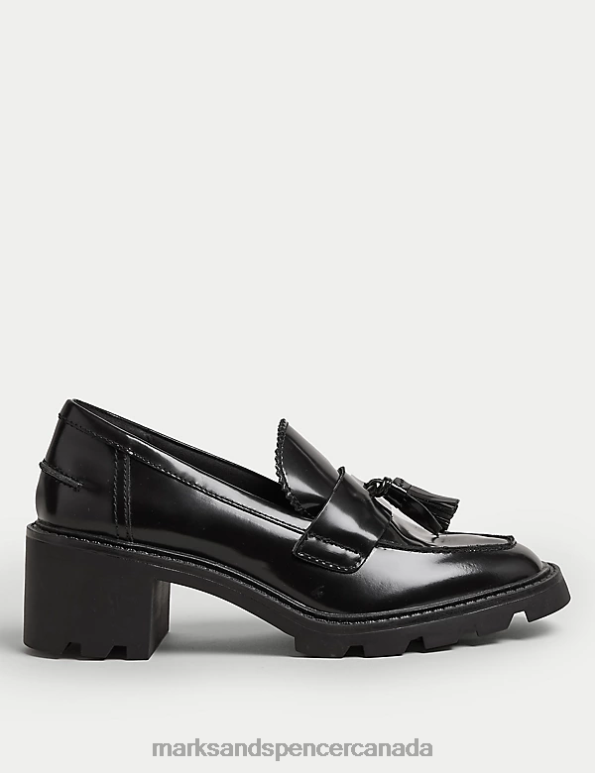 Marks and Spencer sale - Women Black Footwear Marks & Spencer Leather Tassel Block Heel Loafers 20VTD1688