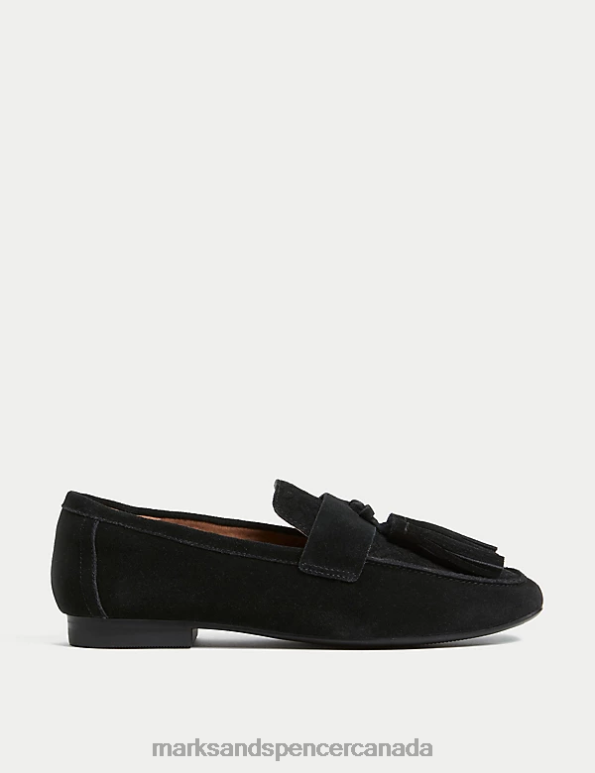 Women Black Footwear Marks & Spencer Suede Tassel Flat Loafers 20VTD1811 - Marks and Spencer Canada locations