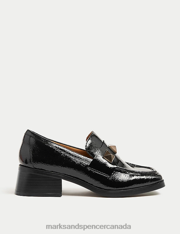 Marks and Spencer sale - Women Black Footwear Marks & Spencer Wide Fit Leather Patent Block Heel Loafers 20VTD1100