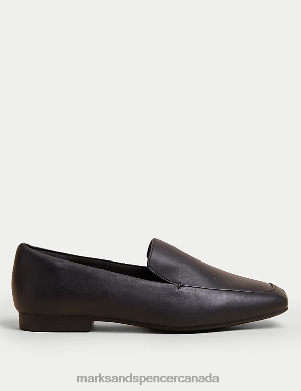 Marks and Spencer near me - Women Black Footwear Marks & Spencer Wide Fit Leather Square Toe Flat Loafers 20VTD2877