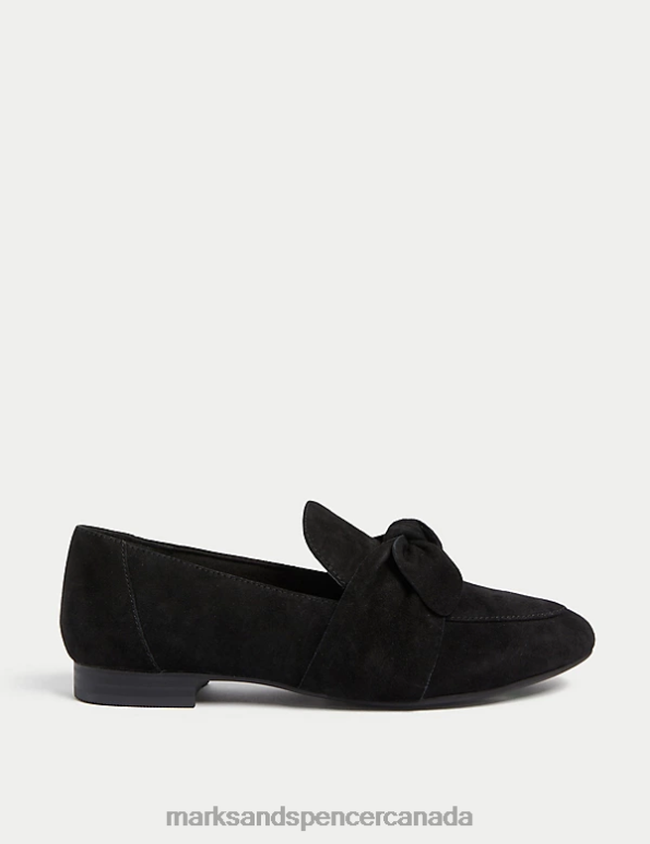 Women Black Footwear Marks & Spencer Wide Fit Suede Bow Flat Loafers 20VTD2514 - Marks and Spencer outlet