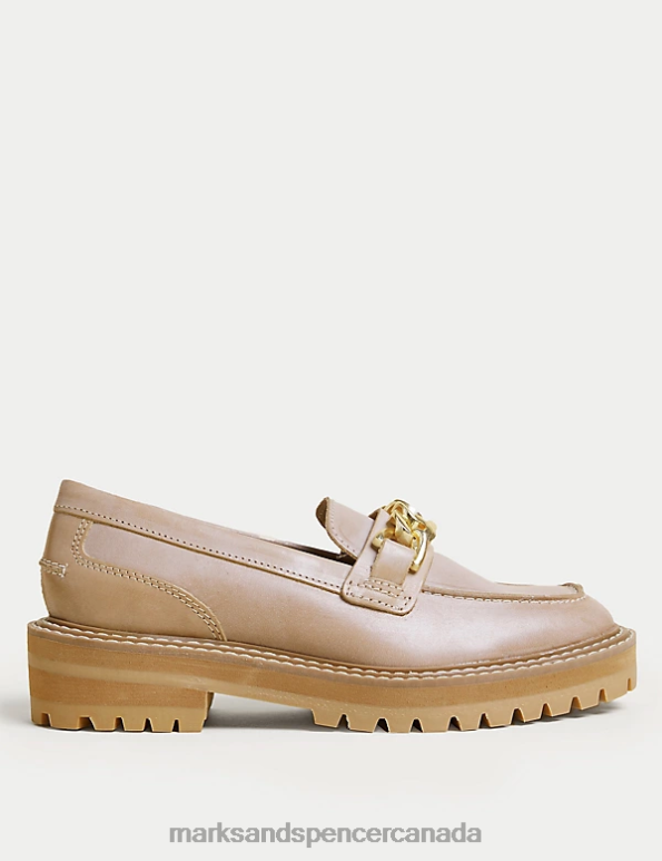 Women Camel Footwear Marks & Spencer Leather Chain Detail Block Heel Loafers 20VTD422 - Marks and Spencer Canada locations