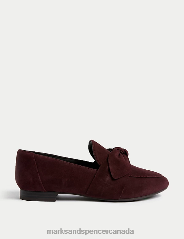 Marks and Spencer Canada - Women Damson Footwear Marks & Spencer Wide Fit Suede Bow Flat Loafers 20VTD2515