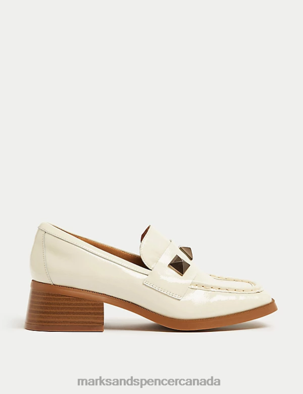 Marks and Spencer near me - Women Ivory Footwear Marks & Spencer Wide Fit Leather Patent Block Heel Loafers 20VTD1442