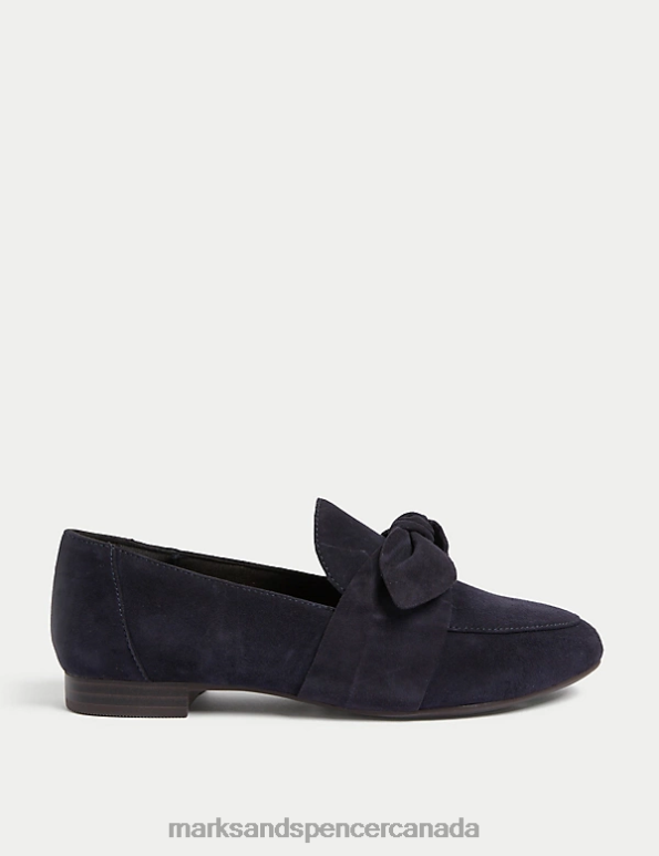 Marks and Spencer sale - Women Navy Footwear Marks & Spencer Wide Fit Suede Bow Flat Loafers 20VTD2169