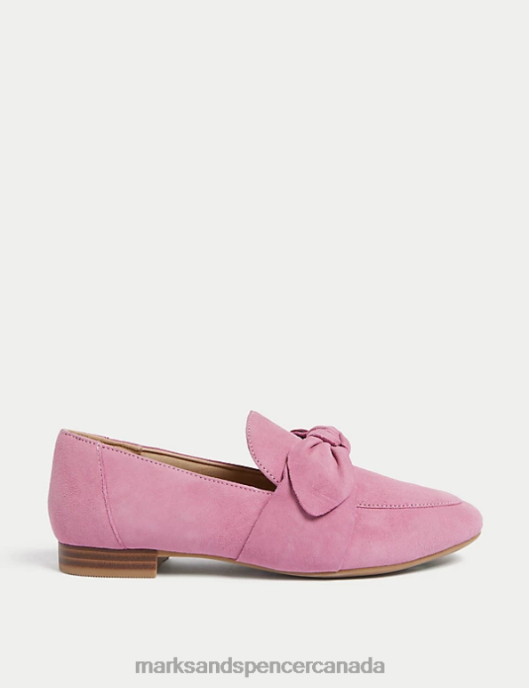 Women Pale Pink Footwear Marks & Spencer Wide Fit Suede Bow Flat Loafers 20VTD2513 - Marks and Spencer Canada locations