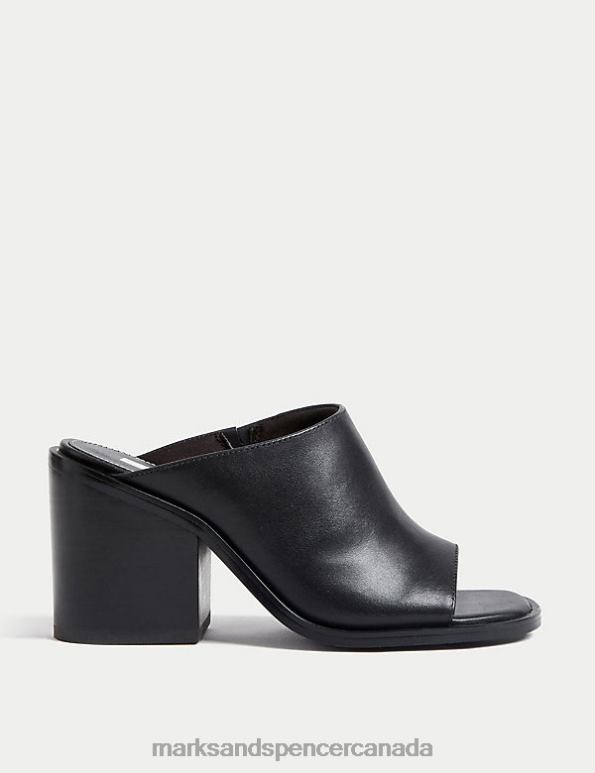 Marks and Spencer sale - Women Black Footwear Marks & Spencer Leather Block Heel Open Toe Mules 20VTD2956