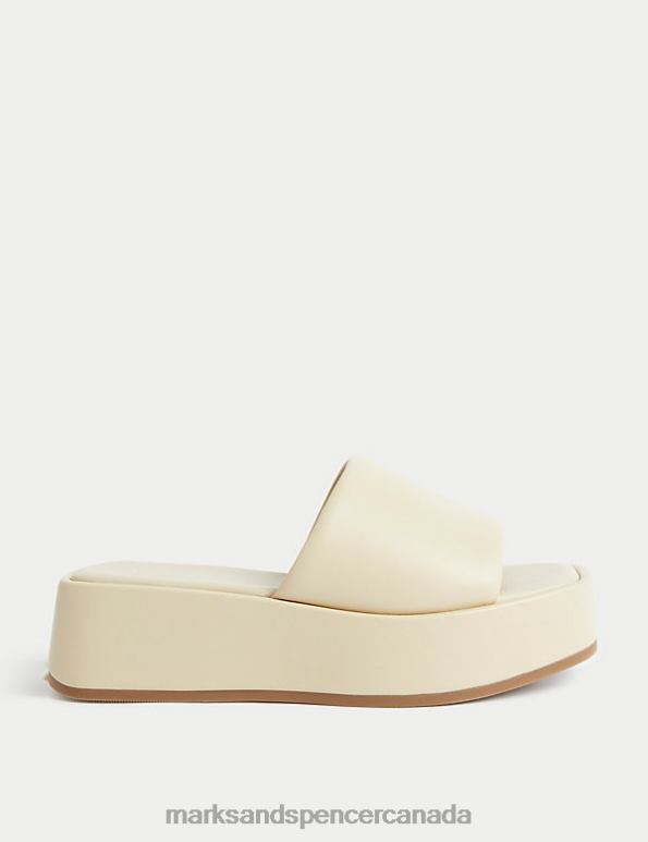 Women Cream Footwear Marks & Spencer Flatform Square Toe Mules 20VTD3247 - Marks and Spencer outlet