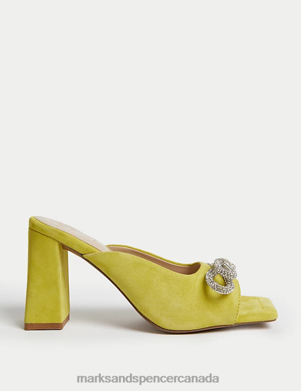 Women Lime Footwear Marks & Spencer Suede Sparkle Block Heel Mules 20VTD115 - Marks and Spencer online