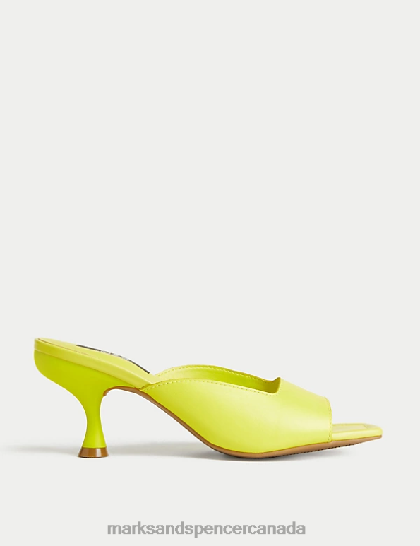 Women Lime Footwear Marks & Spencer Wide Fit Leather Kitten Heel Mules 20VTD2458 - Marks and Spencer Canada locations