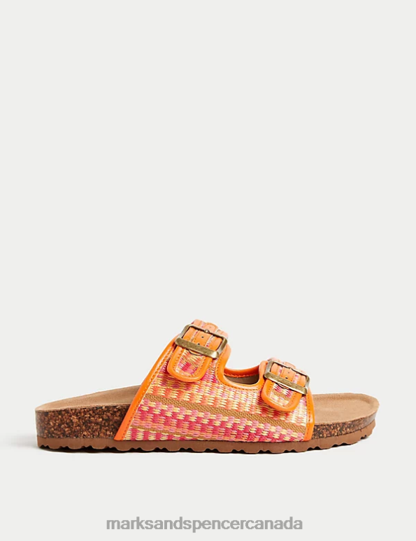 Women Orange Mix Footwear Marks & Spencer Woven Buckle Footbed Mules 20VTD2985 - Marks and Spencer online