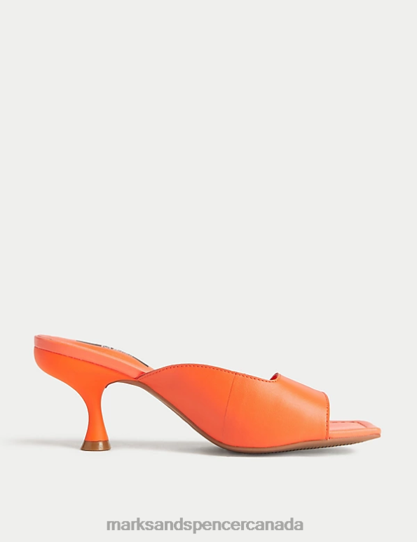 Marks and Spencer Canada - Women Tangerine Footwear Marks & Spencer Wide Fit Leather Kitten Heel Mules 20VTD2830