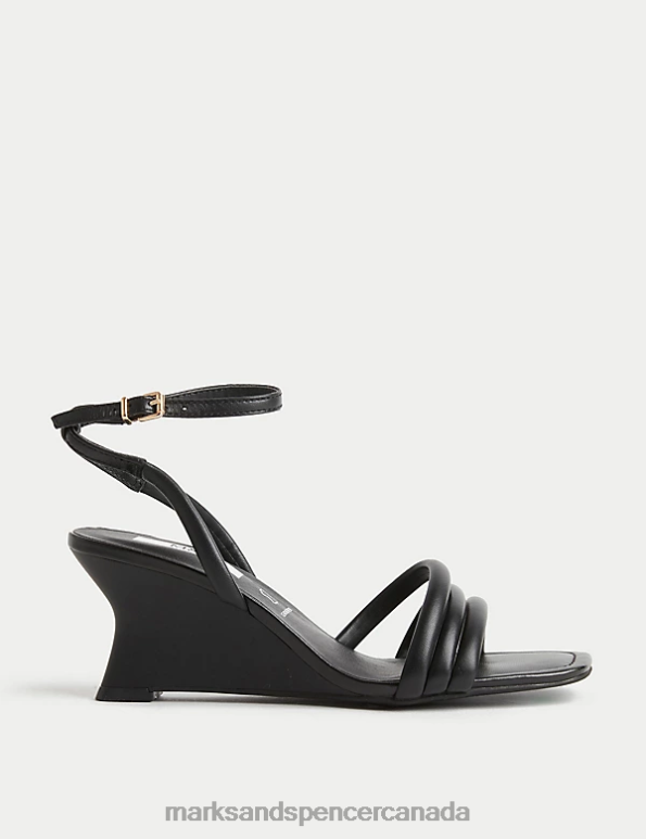 Marks and Spencer near me - Women Black Footwear Marks & Spencer Buckle Strappy Wedge Sandals 20VTD2946