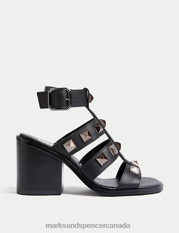 Women Black Footwear Marks & Spencer Leather Block Heel Gladiator Sandals 20VTD1942 - Marks and Spencer outlet