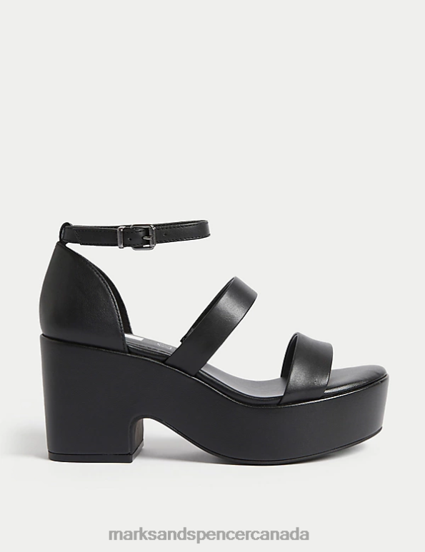 Marks and Spencer sale - Women Black Footwear Marks & Spencer Leather Strappy Platform Sandals 20VTD2279