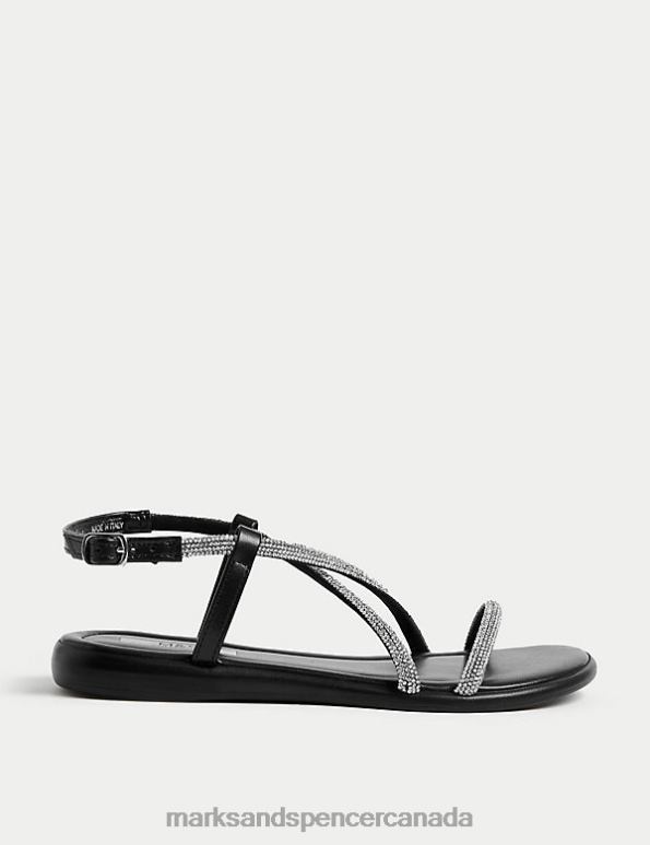 Women Black Footwear Marks & Spencer Sparkle Strappy Flat Sandals 20VTD2111 - Marks and Spencer outlet