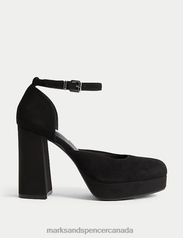 Women Black Footwear Marks & Spencer Suede Ankle Strap Platform Square Toe Heels 20VTD497 - Marks and Spencer Canada locations