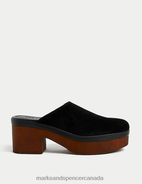 Marks and Spencer sale - Women Black Footwear Marks & Spencer Suede Block Heel Clogs 20VTD1272