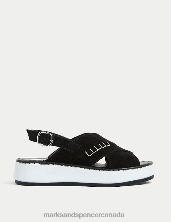 Women Black Footwear Marks & Spencer Suede Crossover Flatform Sandals 20VTD2360 - Marks and Spencer online