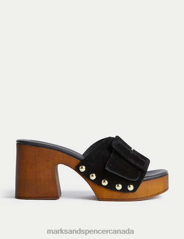 Marks and Spencer near me - Women Black Footwear Marks & Spencer Suede Studded Buckle Clogs 20VTD3096