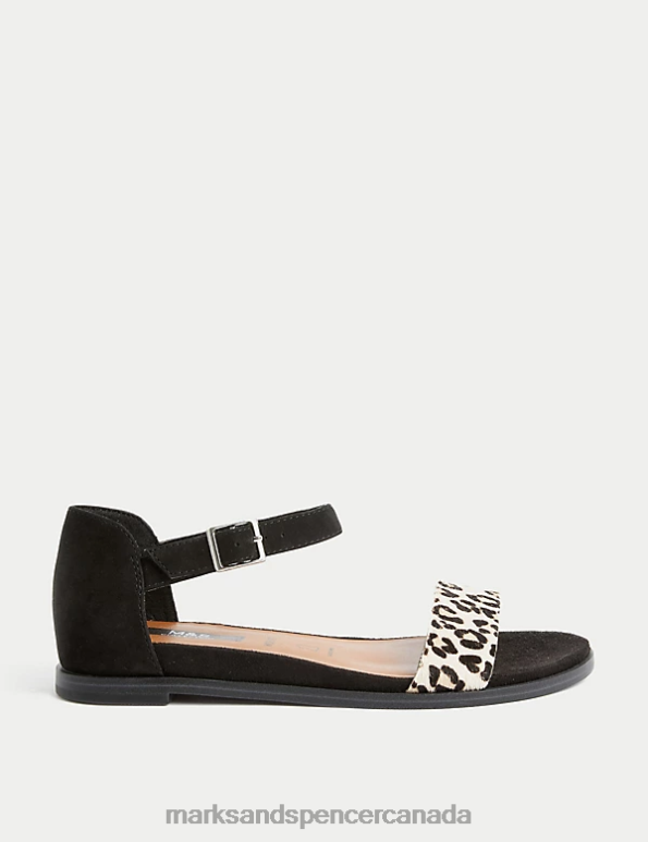 Women Black Footwear Marks & Spencer Wide Fit Suede Ankle Strap Flat Sandals 20VTD3135 - Marks and Spencer Canada locations