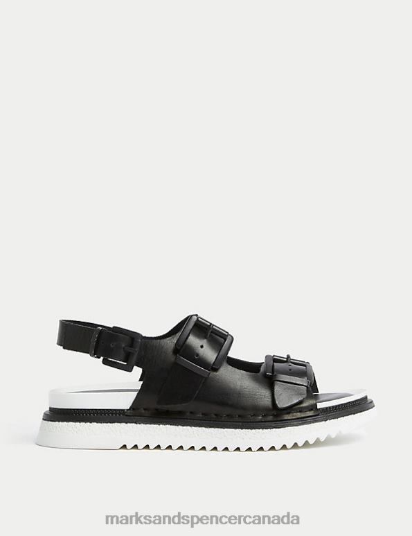 Marks and Spencer sale - Women Black Mix Footwear Marks & Spencer Leather Buckle Flatform Sandals 20VTD2523